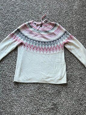 Talbots Women Med Cream Pink Jumper Bow Neck Tie Spring Fairycore Coquette Artsy